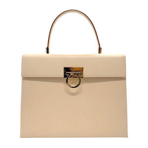 Salvatore Ferragamo Gancini Leather Handbag Shoulder Bag Beige